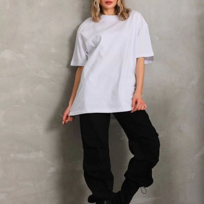 Kadın Düz  Kısa kol Penye T-shirt - Beyaz